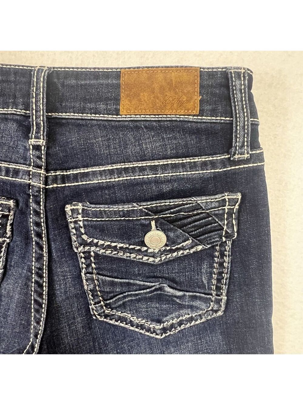 Daytrip Womens 25 Blue Jeans Virgo Straight Thick Stitch Stretch Flap Pocket New - Picture 5 of 12